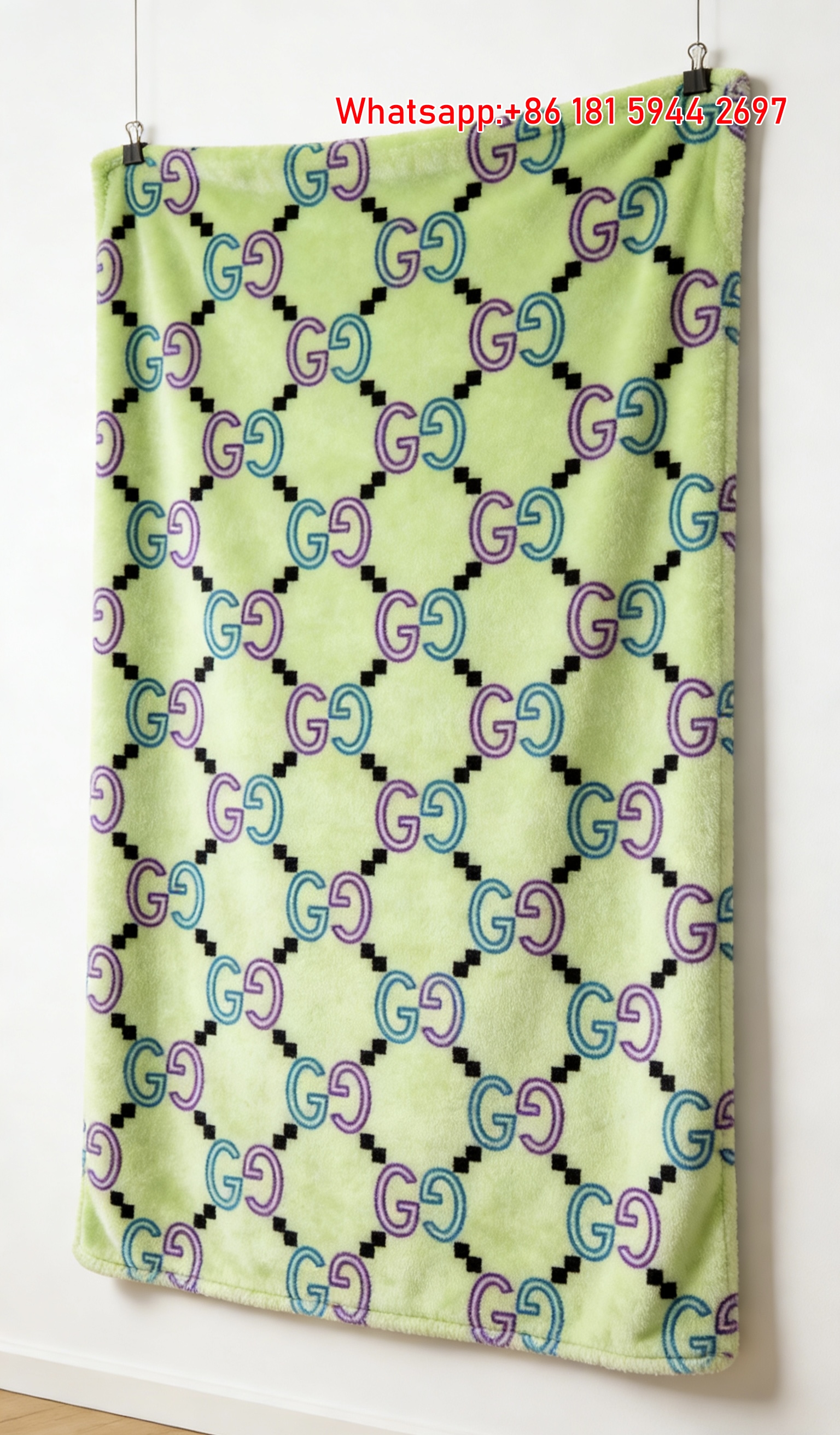 Gucci GG Monogram Neon Green Flannel Blanket Vibrant Gucci Monogram Decor Throw blankets IMG_2620